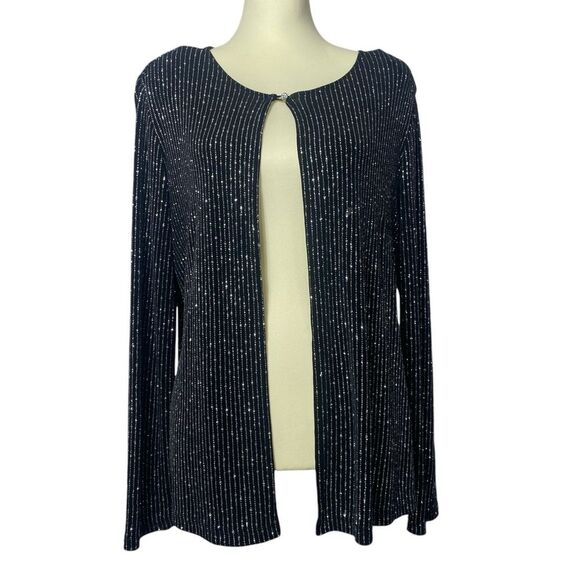 Vintage Onyx Nite Black One Button Cardigan Silver Metallic Bling Women's Size L - Picture 1 of 16